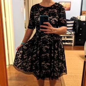 Black Lace Dress with attached Nude Slip